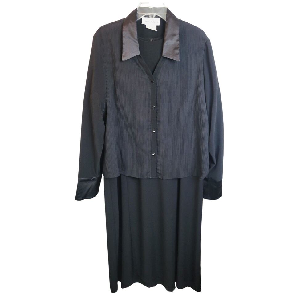 VTG Nancy Michaels Black‎ Pintuck Business Dress & Pleated Shirt Women's 18P
